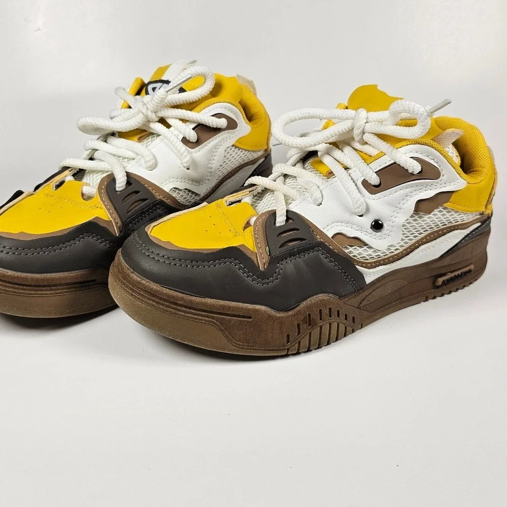 Yellow y2k Chunky Platform Sneakers Yellow Brown White Multi-Color Low Top Shoes